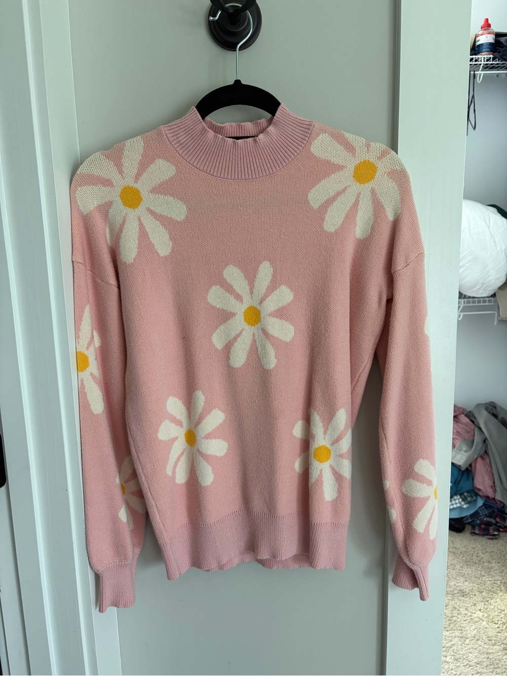Zeagoo Pink Daisy Knit Sweater - Crewneck Floral Pullover